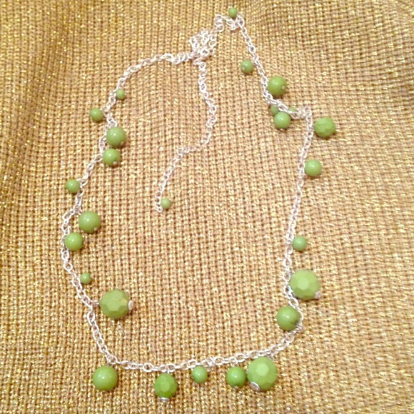 Green and silver long necklace