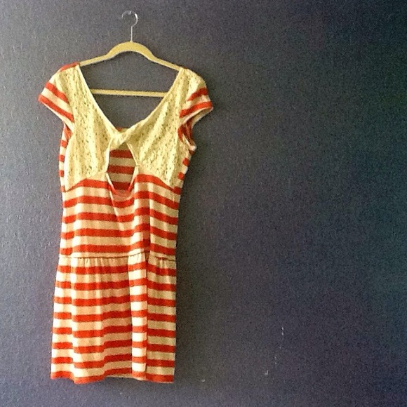 Striped Red and White Dress with Lace Back