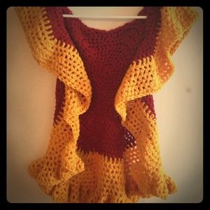 Handmade crochet vest maroon and gold worn once