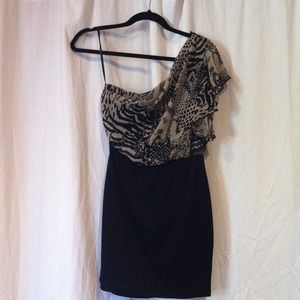 Black and Tan one shoulder dress