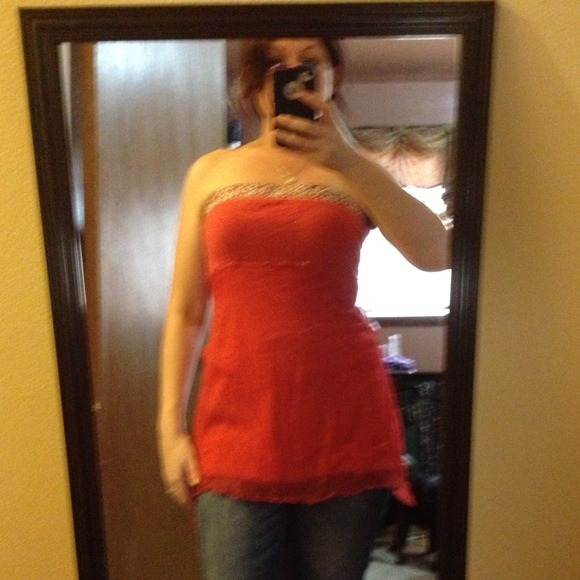 Red tube top with detail