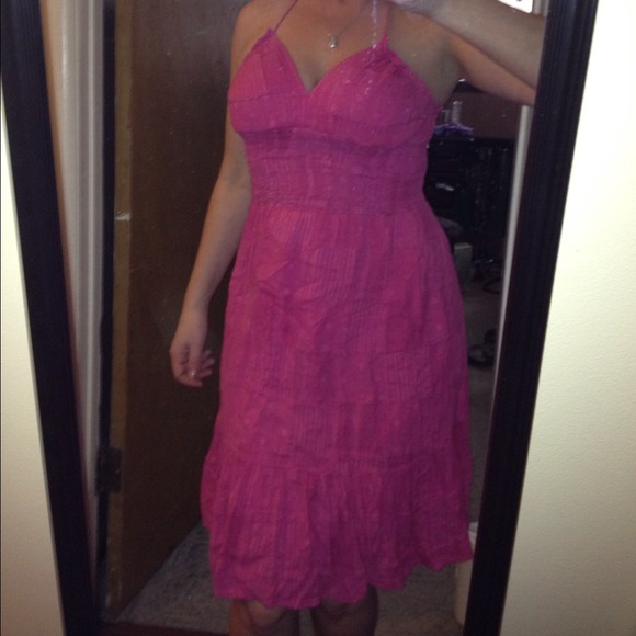 Bright pink halter dress