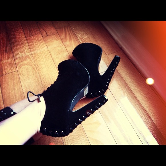 Shoes - ** SOLD ** Black Laced-Up Loafers + Corset Heels