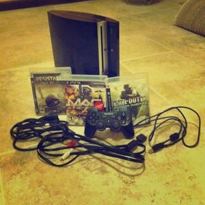 Play station 3, 3 video games, controller, &cords