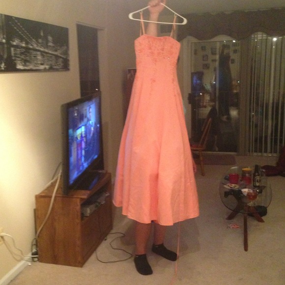 Size 8, coral colored evening gown, prom gown!!