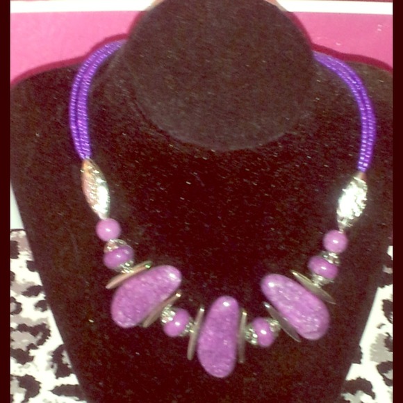 Purple Stones & Beads Necklace