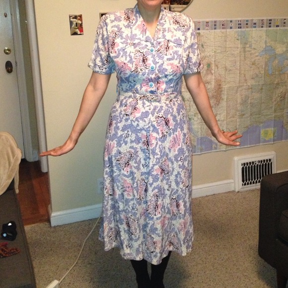 Rare 40's Vintage Novelty Print Rayon Dress