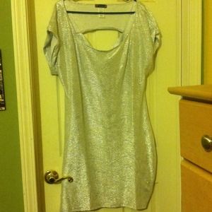 Sparkly silver wrap dress. Great for parties.