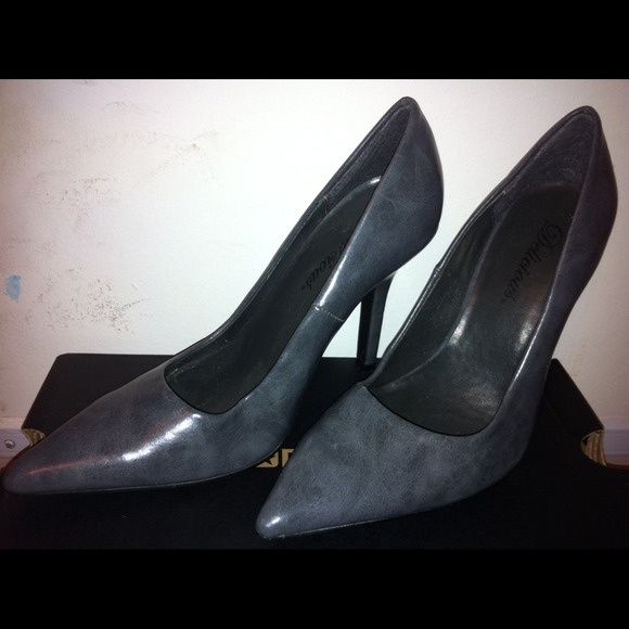 ((Reduced)) Plain gray high heels leather shoes