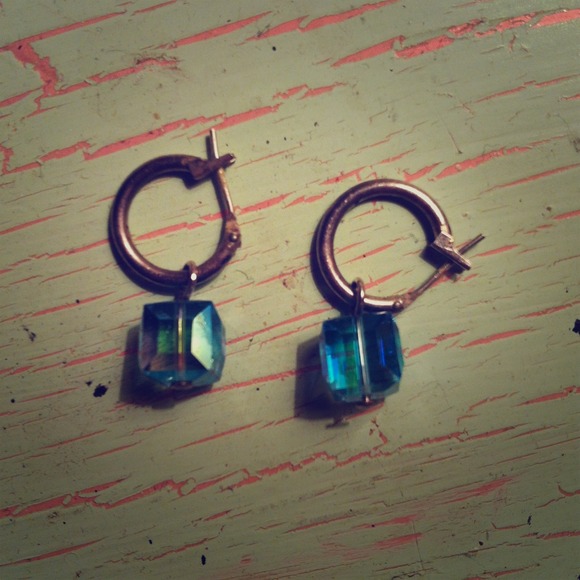 Blue cube cut jewel earrings