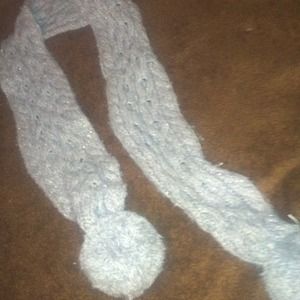 Sparkly knit scarf w/ big fuzzys on each end