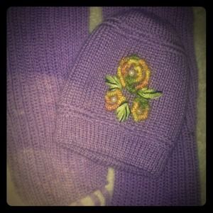 Hand crocheted purple beenie with scarf included