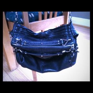 Junior Drake bag, black convertible, foldover top.