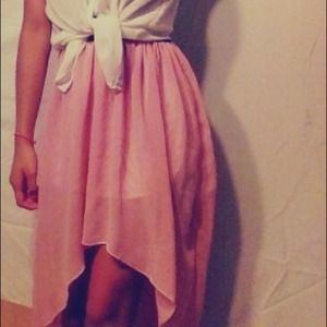 Salmon Pink Hi-Lo Chiffon/Silk Skirt