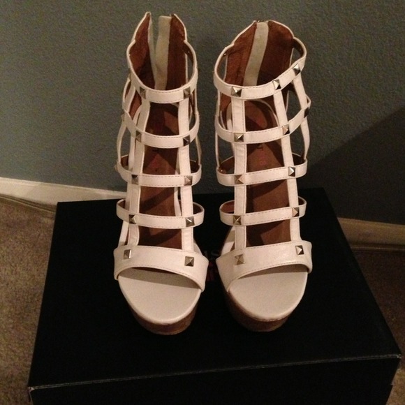 White Studded Platform Wedges