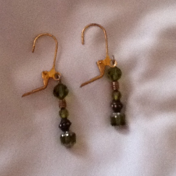 Handmade Earrings--green & gold