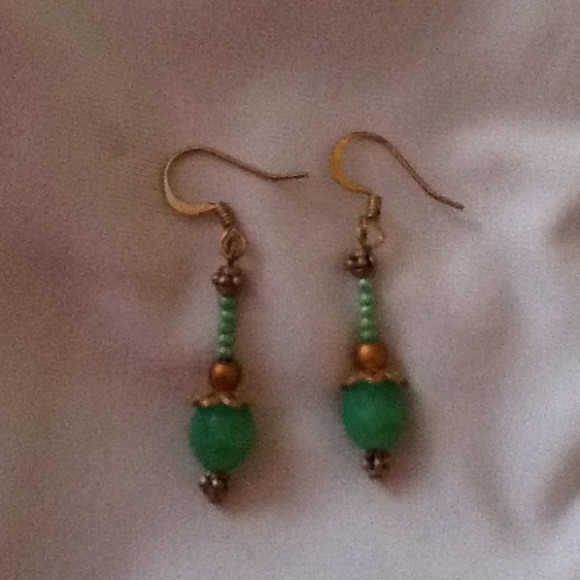 Handmade Earrings--teal & gold