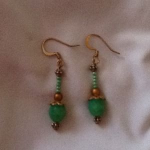 Handmade Earrings--teal & gold