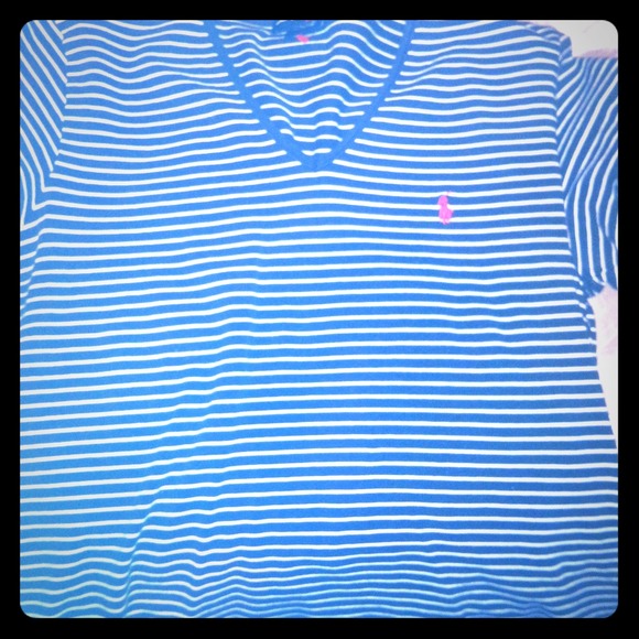 Navy with white stripes Ralph Lauren v neck