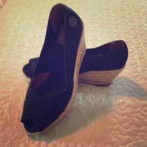 Authentic Tory Burch black canvas espadrilles