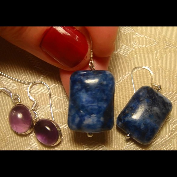 Jewelry - Two solid sterling earrings with amethyst & lapis