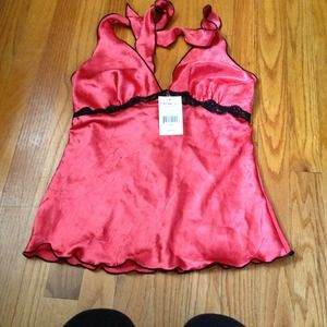 Silk tank top red with black trim