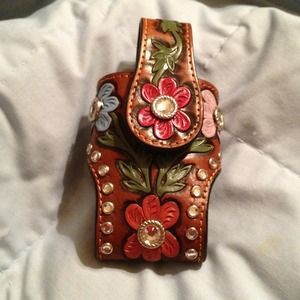 Western leather painted bling painted phone holder
