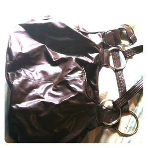Faux soft leather dark brown slouch shoulder bag