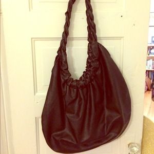 Black faux leather hobo with braided handle