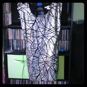 Black and gray sequenced cocktail dress