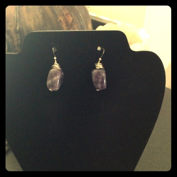 Purple Gemstone and Sterling Silver Drop Earrings - Picture 1 of 3