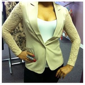Tan Blazer with Lace Sleeves!