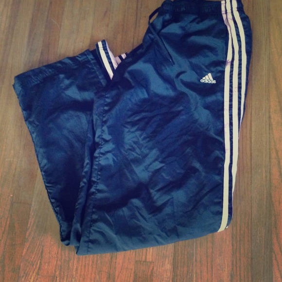 SOLD Adidas pants. Black w/ pink stripes.