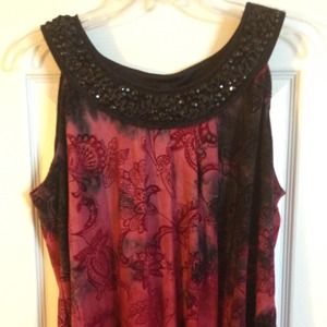 Dress Barn Red/Blk Sleeveless Blouse