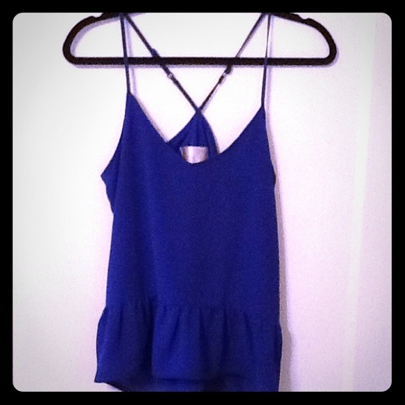 Cobalt blue top with drop waist ruffle