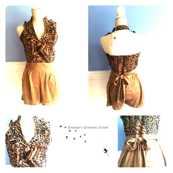 Cheetah and Suede Romper with Bow Accent