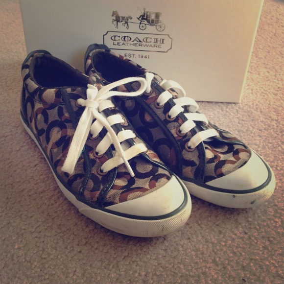 Army green and tan authentic coach sneakers