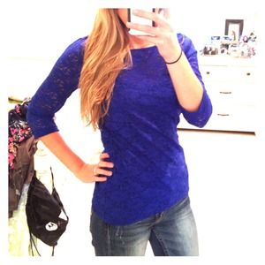 Cobalt blue lace top with attached cami