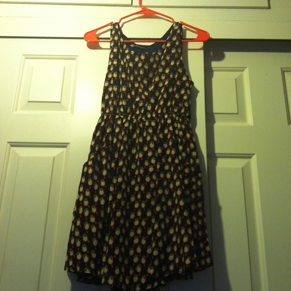 Navy Blue Dress With Bird Pattern