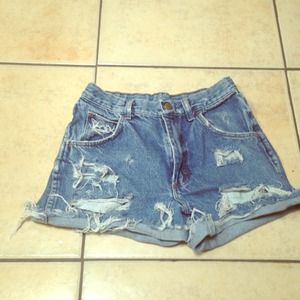 High waisted distressed denim shorts