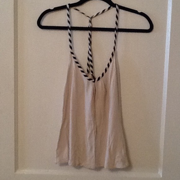 Off-white tank w/ Navy and white striped strap