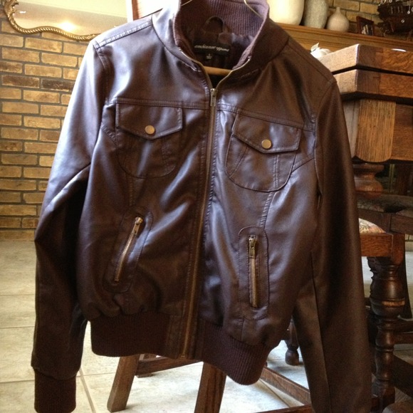 Faux Brown Leather jacket/size Lg but teen size