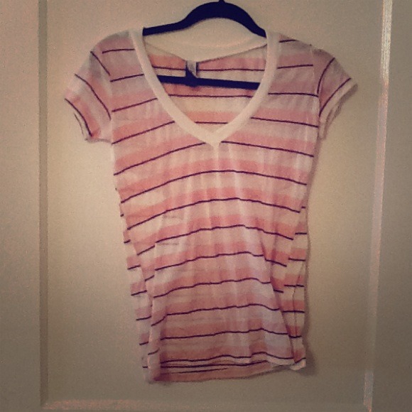 Sheer striped v-neck