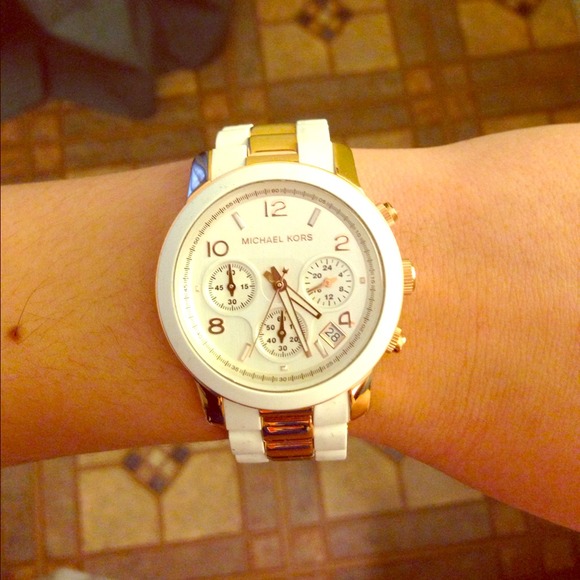 White and rose gold Michael Kors watch