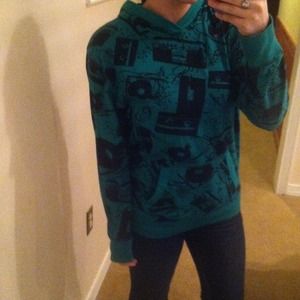 Green and black record hoodie