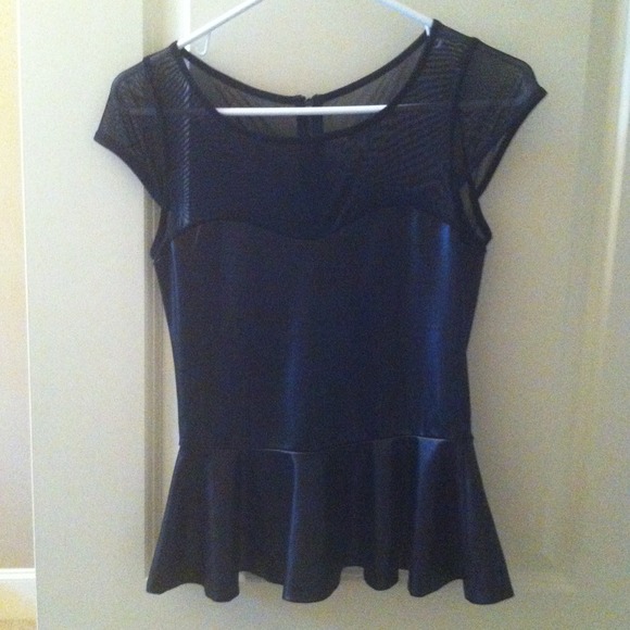 Bebe Black leather & mesh top