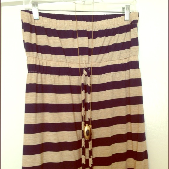 Navy/cream stripe ruffle maxi