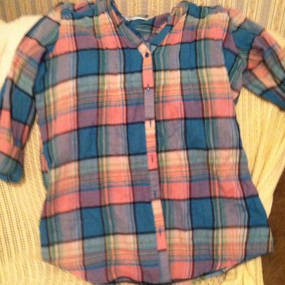 Plaid shirt/dress bundled with hollister bag