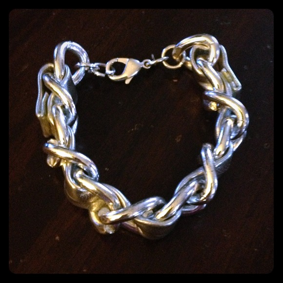 Silver chain with faux silver leather