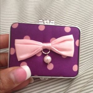Purple and pink polka dot compact mirror